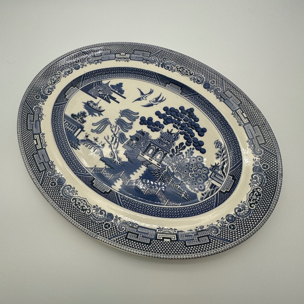 Johnson Brothers Willow Blue White Oval Serving Platter 16 Inch England Vintage - Picture 9 of 11